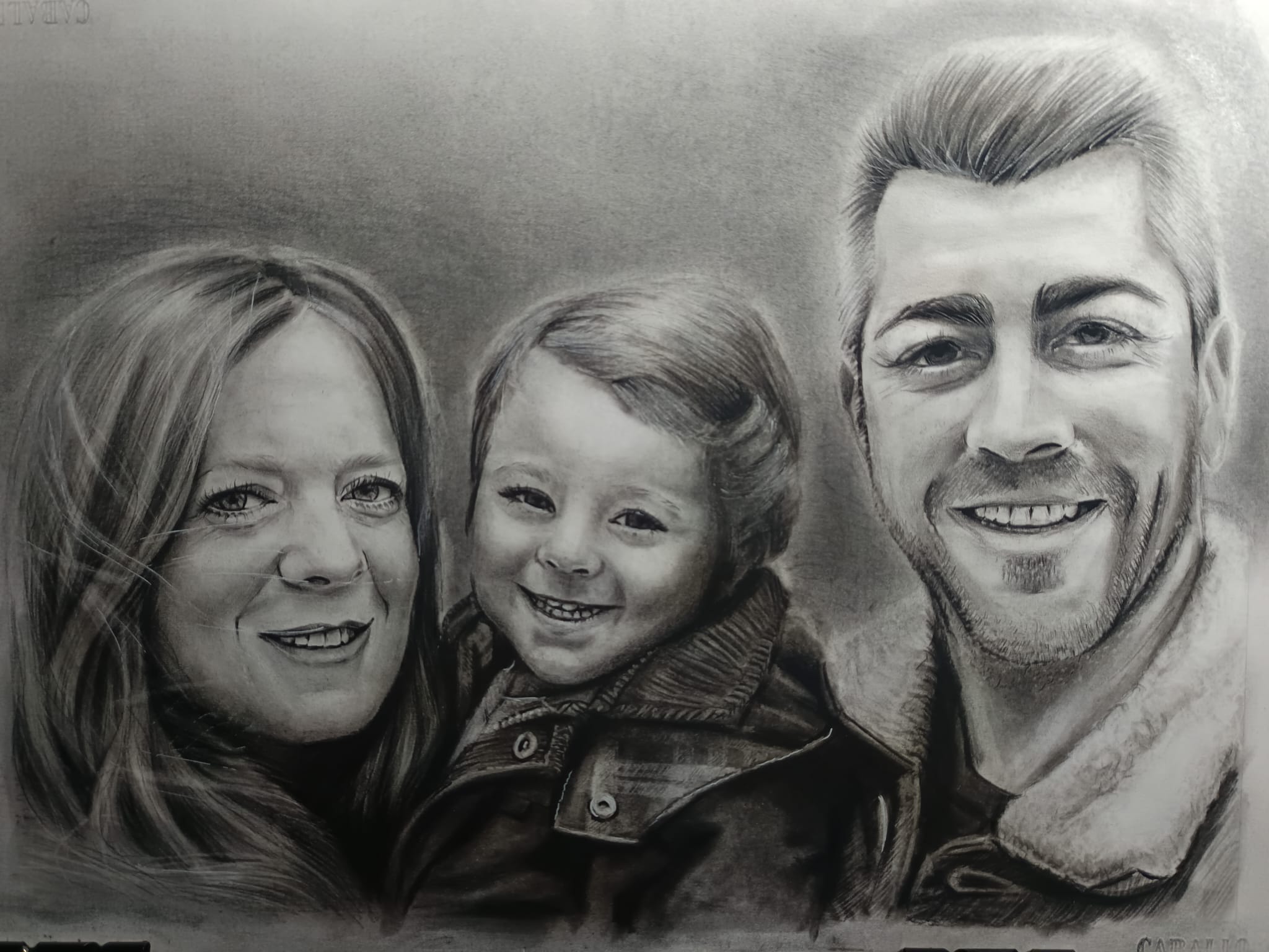 Retrato familiar a lápiz personalizado por encargo
