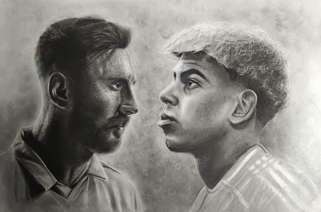Retrato lápiz Messi Yamal
